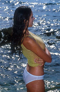 Busty Brunette Babe Boobies In The Sea